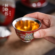 Master Cup Single Cup 999 sterling silver ceramic tea cup Jingdezhen gilt cup home kung fu tea set Single Cup