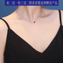 Lukewarm Wind Minimalist Cylindrical Black Drill Mini Pendant Pendant Round Bean S925 Pure Silver Necklace Lock Bone Chain Short Japan-ROK Women