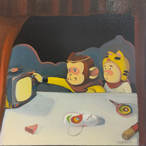 Chen Jianzhou Watch TV  80*60cm  Framed Living Room decoration hanging painting