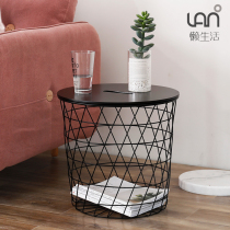 Black round iron art tea table combined small family type living room storage minimalist idea sofa tea edge a few containing combinations