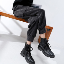 Corduroy overalls womens autumn and winter high waist slim leg pants plus velvet padded velvet padded strips Harlan radish casual pants