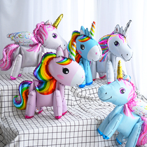 Unicorn Balloon Aluminum Film Baby Birthday Decoration Placement Children Cartoon Animal Rainbow Horse Little Maple Balloon