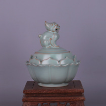 Northern Song Dynasty Ru kiln sky green green lotus bowl imitation Song Dynasty ancient porcelain antiques antique ornaments retro collection