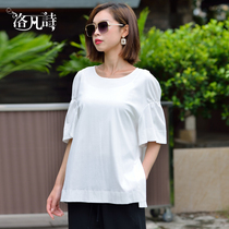 Lofan Poetry 2022 Summer New Pure Color Reduced-Age Casual Blouse Brief White 100 Lap Collar Advanced Sensation T-shirt