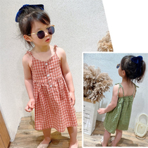 Childrens dress Summer Dress Plaid dress Child hanging band Skirt Girl Foreign Air Princess Skirt Baby Korean Version Sleeveless Vest Dress