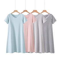 Summer modal cotton ladies short-sleeved nightdress mid-length dress plus size knee pads loose pajamas home service