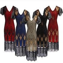 1920s Art Deco Fringed Flapper Dress Roaring 20s Sequin Dres