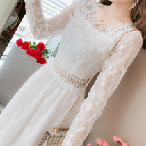 Autumn and winter New temperament waist show thin heart machine lace dress design sense niche French sweet first love skirt