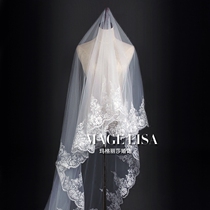 European style vintage lace bride 3 m long tailing head yarn wedding veil 2 m veil cover photo