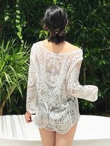 Seaside swimming holiday hollow sunscreen coat can be used in the water outside the swimsuit Beach spa blouse mesh yarn women
