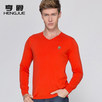 Long sleeve T-shirt mens V collar base shirt Korean youth slim solid color autumn wear thin fashion trend mens T-shirt autumn and winter