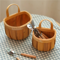 Japanese hand-woven wood chip with handle basket rattan storage basket picnic bread basket fruit basket storage hanging basket
