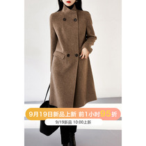 の Autumn temperament conservation alpaca double-breasted tie wool coat EGDY47123