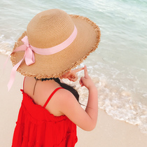 Summer Korean version of childrens straw hat seaside vacation beach sunshade hat big eaves sunscreen princess big childrens sun hat