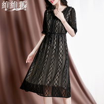 Rework embroidered true silk one-piece dress lady 2022 Summer clothes new middle aged mother temperament mulberry silk short sleeve dress