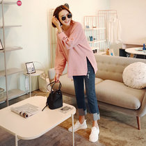 2022 new pregnant woman sweater spring and autumn top long sleeve long-sleeved pregnant woman sweater coat long middle-sized pure cotton undershirt