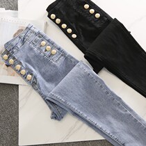 High waist jeans Womens small feet Fashion Tips slim Sexy 2022 Spring new tight fit Fasten Pencil Pants