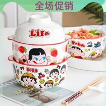 Foam noodles bowls Ins Day Cute Ceramics Student Dorm Room Large Capacity Breakfast Girl Wax Pen Small New with lid ceramic