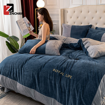 Baby velvet four-piece European winter duvet cover double-sided milk flannel sheets Light luxury Coral velvet bedding