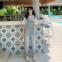 Retro light-coloured denim back with pants woman 2022 Spring summer new Korean version loose cute day series little sub long pants