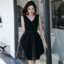 Black evening dress female 2020 New temperament noble self-cultivation socialite dinner annual meeting short skirt host dress summer