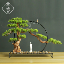 New Chinese Greeting Guest Pine False Mountain Bonsai Soft Dress Clubhouse Tea Room Zen of the Living Room Living-room Genguan Cabinet Home Decoration Products