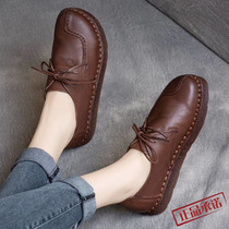 In the spring of 2022 new beef soybean bean shoes retro - air leather handmade with low heel soft sole flat shoes