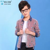 Knight Baylor Boys Striped Long Sleeve Shirt Thin Children's Print Korean Shirt Summer Big Boy Cotton Jacket