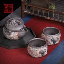 Pure Artisanal Rock Mine Teapot Single Kung Fu Tea Set One Pot Two Cups Raw Shaw Bull Turned Dry Kun Hand Grip Pot Tea Tea Suit