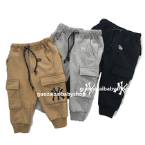 Tide 2021 Winter children boys and girls Children Children Baby big pocket plus velvet padded sweatpants