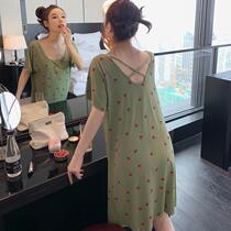 Sleepwear Woman Spring Summer Sleeping Dress Short Sleeve Pregnant Woman Sexy Dew Back Hanging Strap Skirt With Long Loose Exterior Wearing Home Clothing