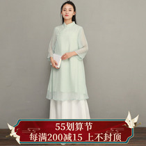 Tsing Yi edge-Chinese vintage art 100 hitch a Chinese wind in the middle of a disc button and lead the countrys wind fairy skirt with a dress