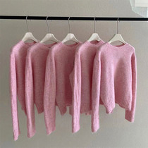 Honey color Xuan popular beautiful sweater women 2022 autumn and winter new gentle wind pink knitted round neck top this year