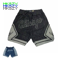 MKSZY autonomous JD Lakers high street wash embroidery Sports wind denim basketball shorts
