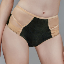 AuroraAlba grass green velvet stitching compound naked Orange plant flower lace high waist underwear