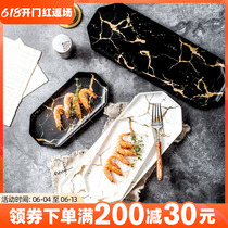 Nordic Sketch Marble Textured Rectangular Dish Home Creative Disc Sushi Pan Ceramic Cutlery Dish Western Dining Tray