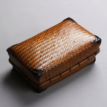 Tea set Bamboo woven tea cage storage box Antique Bamboo boutique storage box Portable tea ceremony zero with handmade Mangosteen wood