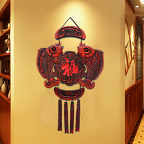 Wall Wall Decoration Chinese Pendant Wall Accessories Home Fish Hanging wood Carved Wall Decoration Living Room Genguan Retro Wall-mounted