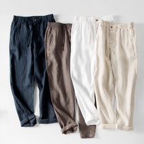 Rich bird new linen men's pants white beach casual loose breathable thin elastic waist straight long pants men