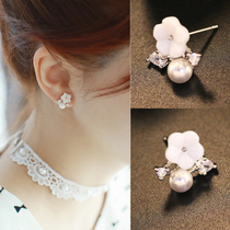 Upholstered earrings without earrings female Korean flowers simple shell fresh student earrings pearl earrings earrings