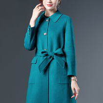 Autumn and winter New cashmere double-sided woolen coat womens long 2020 belt thin high-end wool woolen coat