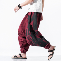  Autumn Nepal big crotch pants mens cotton and linen loose low crotch Harun cross pants ethnic style printed casual bloomers trend