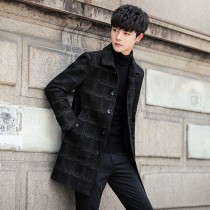 Autumn mens long fashion trench coat Korean version of slim woolen coat British cotton thick woolen coat tide