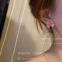 S925 Silver Needle South Korea Sweet Girl Asymmetrical Pink Butterfly Knot Love Ear Nail Female Personality Earrings Clip