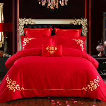 2019 New cotton wedding red four-piece wedding cotton Chinese bedding six-piece wedding room quilt cover