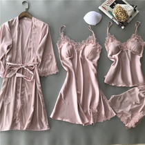 2019 new with chest pads Sleepwear Shorts Lady Sexy Sleeping Dresses Pyjamas 4 Sets Silk Sleepwear Summer