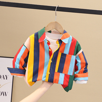 Han Faner~Childrens long-sleeved shirt boys autumn thin striped childrens baby shirt spring and autumn coat tide