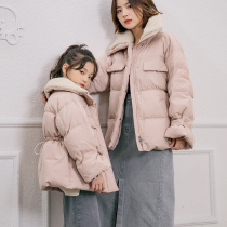 Girls Down Jacket Parent-Child Clothing Zhongdong 2021 New foreign style Korean loose waist winter childrens clothing coat