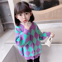 Girl Knit Cardiovert 2021 New Spring Autumn Children Han Edition Foreign Air Princess Loose Baby Autumn Clothing Sweater Jacket