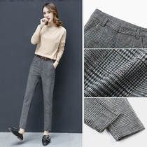 Hairy Haren pants women autumn and winter 2020 new slim high waist thick straight pants loose casual plaid suit pants
